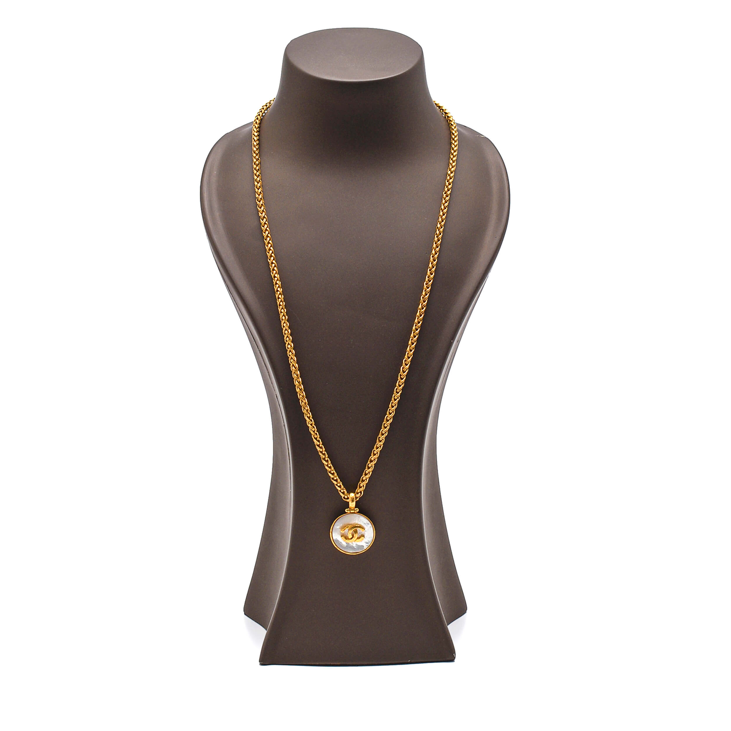 Chanel - Gold Tone & White Mine CC Vintage Necklace